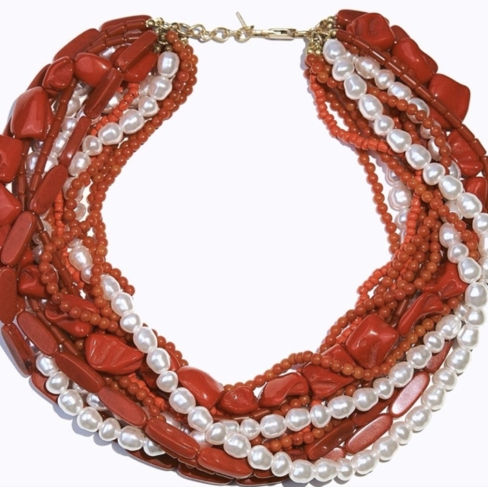 Zara Red, White, and Orange Multi-Strand Necklace